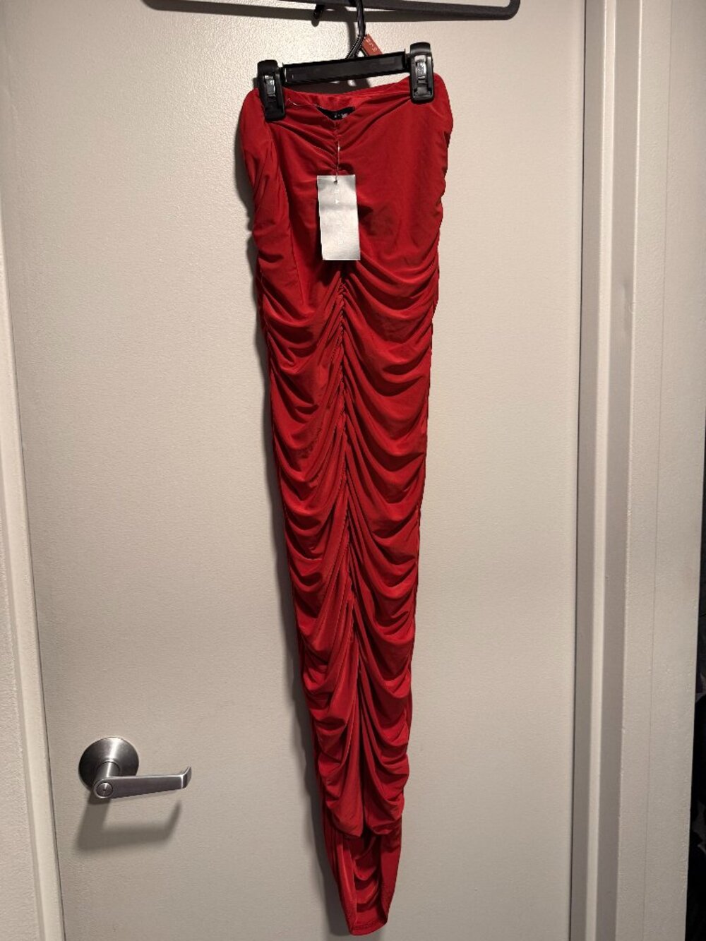 21 Saints Red Strapless Ruched Bodycon Maxi Dress NWT